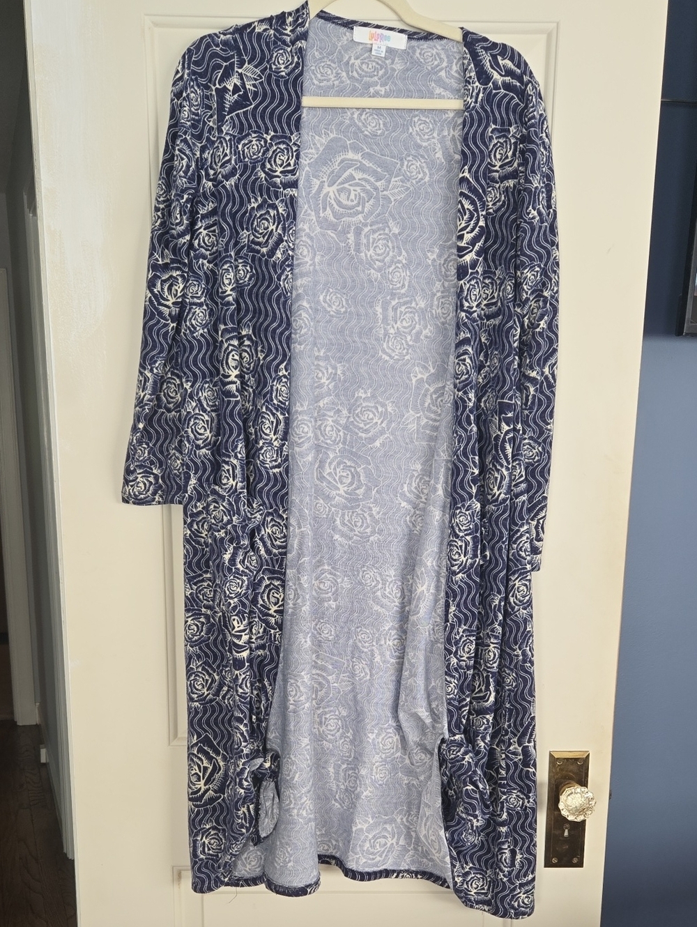 LuLaRoe Navy and White Floral Open-Front Cardigan